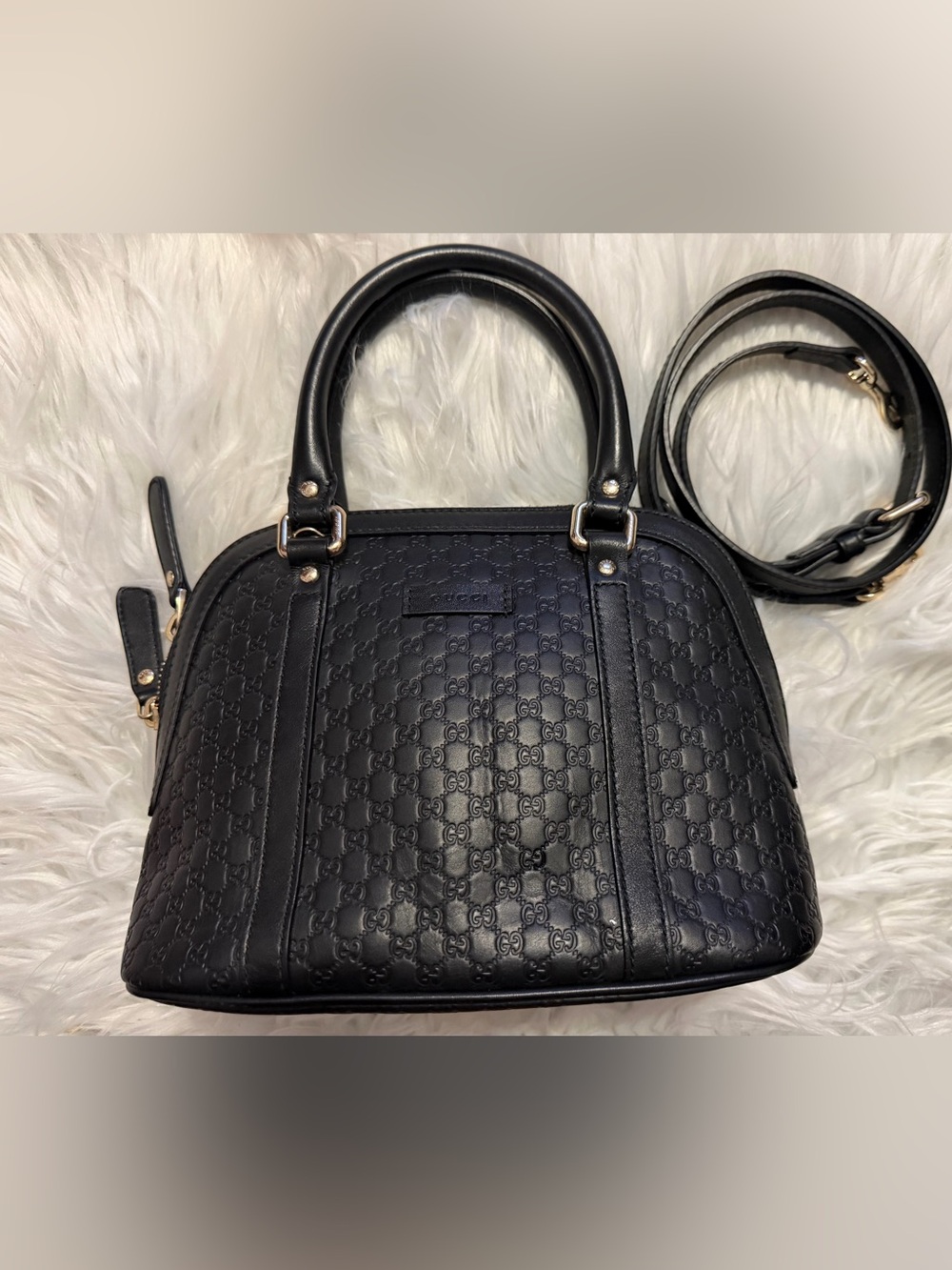Gucci Black Microguccissima Dome Crossbody Satchel with Gold Hardware